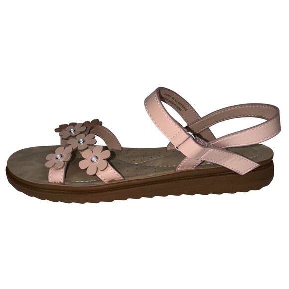 Annie Eperry Girls Sandals Tan Flower Embellishments Size 4 Hook And Loop New - Picture 3 of 6